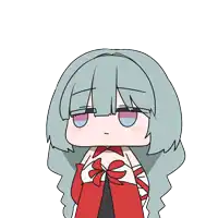 a drawing of a girl with long grey hair and a red dress