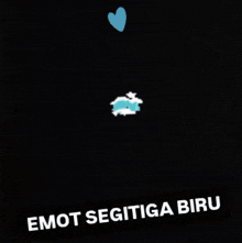 a blue heart drawn on a black background with the words emot segitiga biru below it