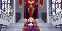 a woman is sitting on a throne in a castle
