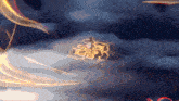 a painting of a person flying through the clouds with a symbol that says 23