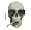 a pixel art of a skull with a cigarette in it 's mouth .