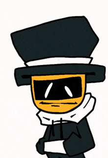 a cartoon character is wearing a top hat and a mask