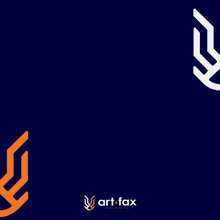 a dark blue background with orange letters and the word art-fax