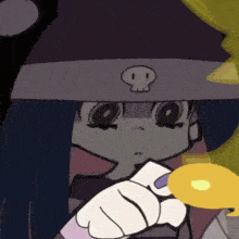 a cartoon girl with a skull on her head