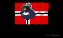 a drawing of a flag with a person wearing a hat