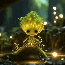 a cartoon character with a green head and roots