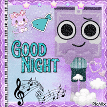 a purple greeting card with the words good night
