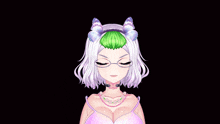 a girl with white hair and butterfly ears is wearing glasses and a necklace