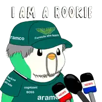 a cartoon of a bird wearing a hat that says ramco formula one team