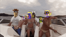 a group of people on a boat with their faces covered by pixelated faces