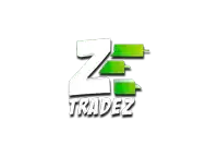 a green and white logo for tradez with a shadow on a white background