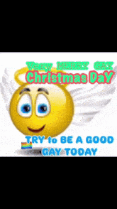 a very merry gay christmas day greeting with a smiley face
