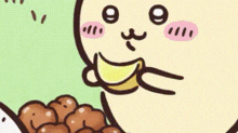 a cartoon character is eating a banana while holding a cup of coffee in his mouth .