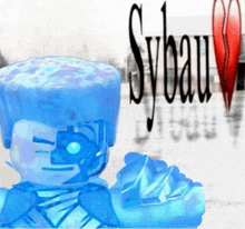 a drawing of a person with the word sybau written in black