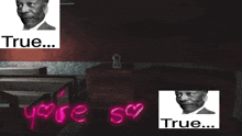 a picture of a man and a picture of a cat with the words true written in pink