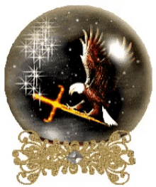 a snow globe with an eagle holding a sword inside of it