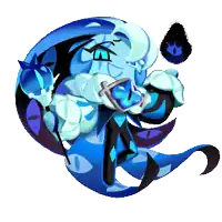 a cartoon drawing of a blue ghost holding a sword