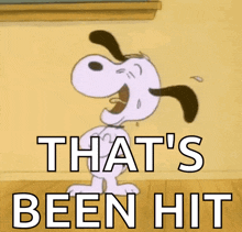 a cartoon of snoopy crying with the words that 's been hit below him