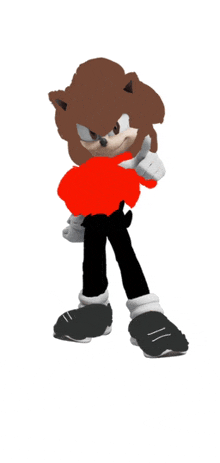 a cartoon character with a red shirt on and black pants