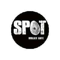 a black circle with the word spot written on it .