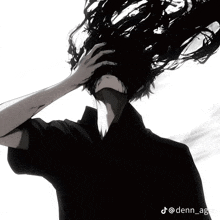 a black and white drawing of a man with a hand on his head and the hashtag @denn_ag