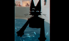 a black cat is standing in a bathtub with its paws out .