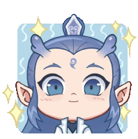 a cartoon drawing of a person with blue hair and a crown on their head