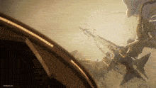 a video game character is flying through the air with a sword in his hand