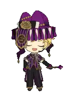 a pixel art of a person wearing a purple hat .