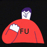 a cartoon of a man giving the middle finger with the word fu underneath