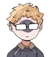 a cartoon drawing of a boy wearing glasses and making a funny face