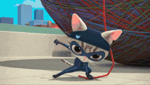 a cartoon cat wearing a mask and a beanie