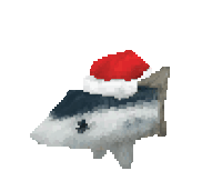 a pixel art of a fish with a santa hat on