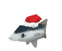 a pixel art of a fish with a santa hat on