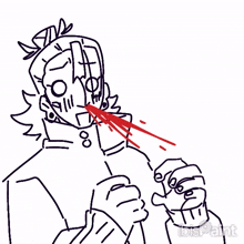 a black and white drawing of a person with blood coming out of their nose .