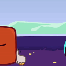 a cartoon drawing of a red block with a smiley face