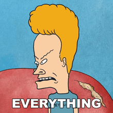 a cartoon of beavis from beavis and butthead with the words everything behind him