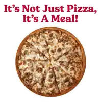 a pizza with the words it 's not just pizza it 's a meal below it