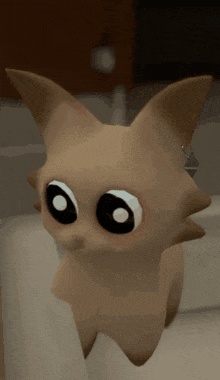 a close up of a cartoon character with big eyes looking at the camera