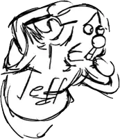 a black and white drawing of a person with the name jeff written on it