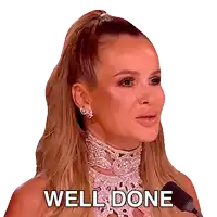a woman wearing a choker and earrings says well done in front of a microphone
