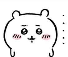 a black and white drawing of a bear with a sad face and a pink cheek .