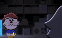 a cartoon character wearing glasses and a name tag that says ' amanda '