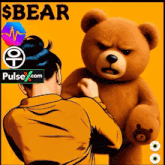 a cartoon of a man standing next to an angry teddy bear with the words $ bear visible