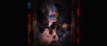a man in a suit is standing in a dark room with smoke coming out of his hand .