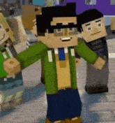 a man in a green jacket and tie is dancing in a video game .