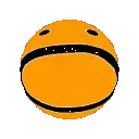 a tennis ball with a black stripe on the side and a hole in the middle on a white background .