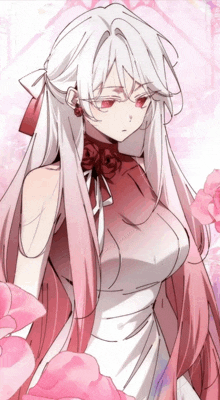 a drawing of a girl with long white hair