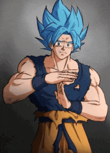 a cartoon of a man with blue hair making a gesture