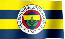 a yellow and blue flag with a logo for fenerbahce spor kulubu 1907